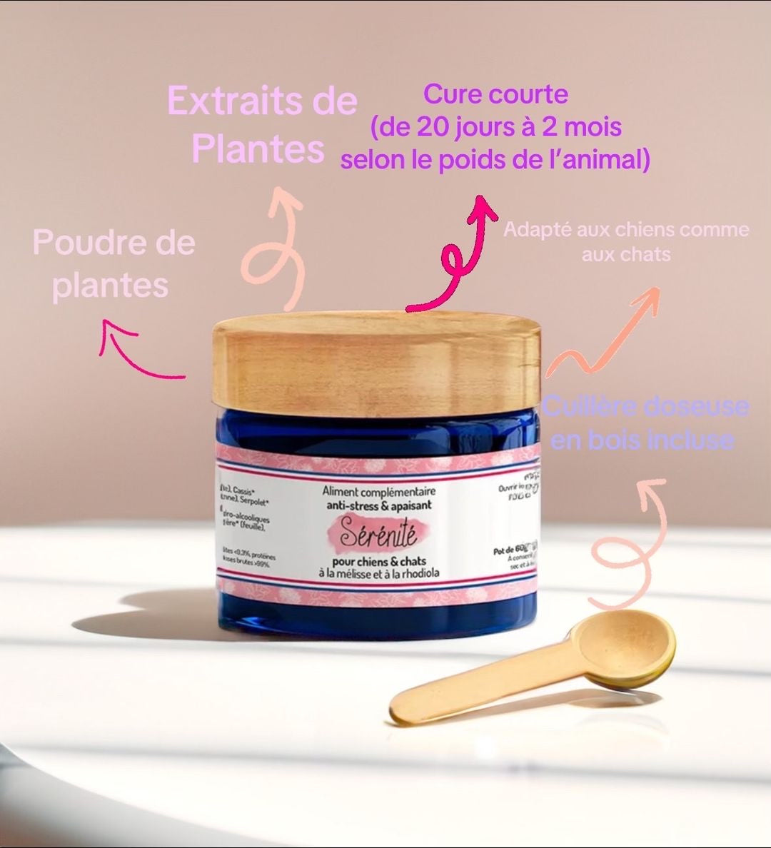 Cure courte SÉRÉNITÉ : Anti-stress et apaisant pour chiens & chats - TRUFFE & MOUSTACHE Pot de 60g